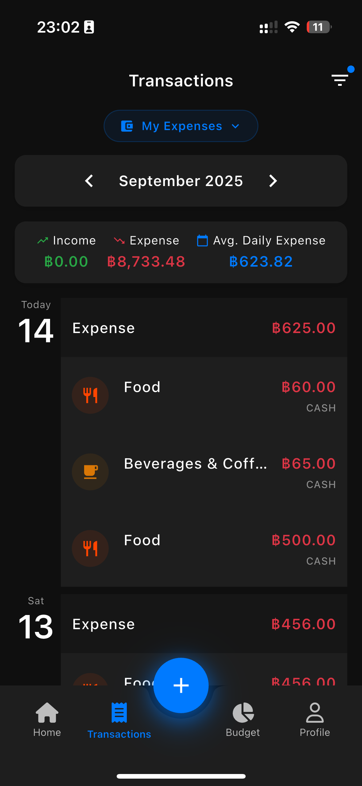 Transactions Page Dark Theme