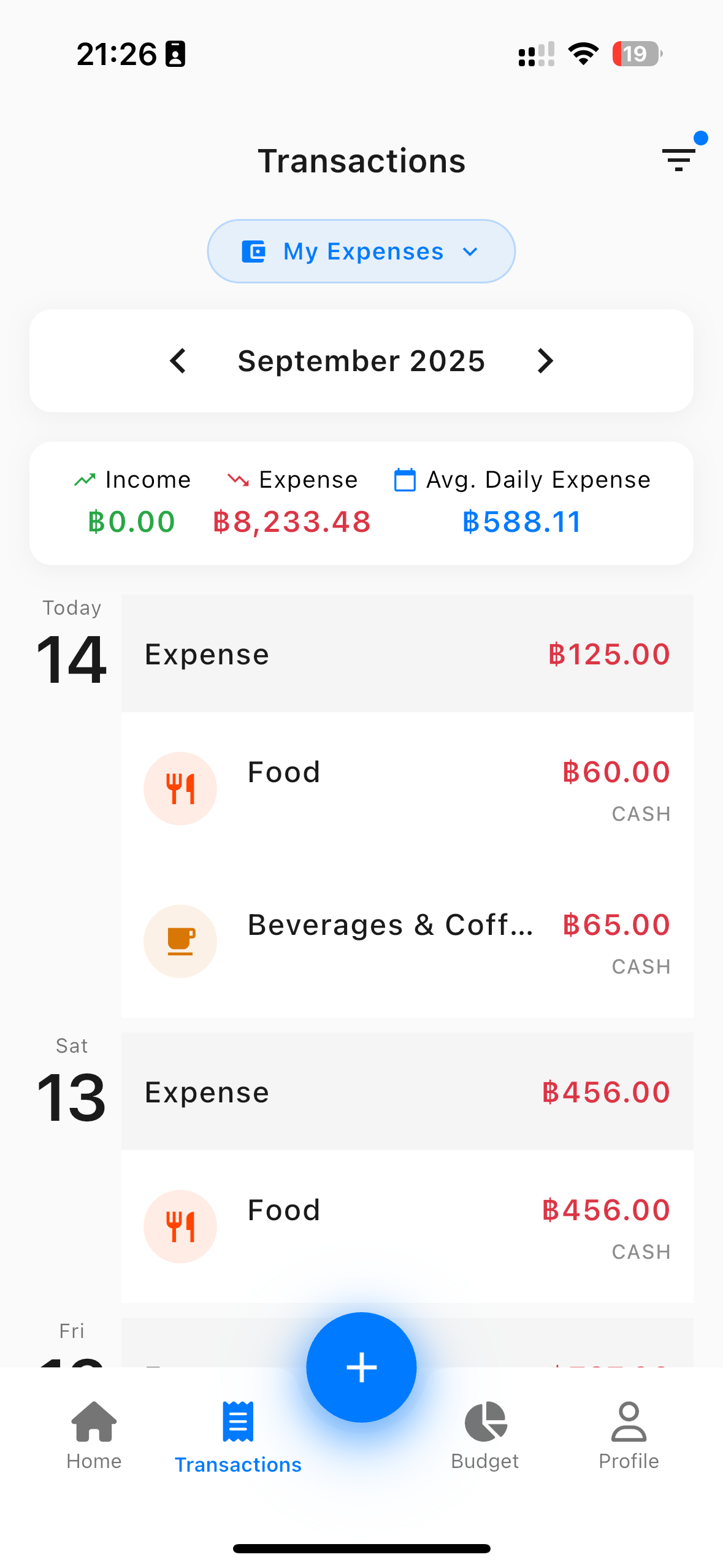 Transactions Page Light Theme